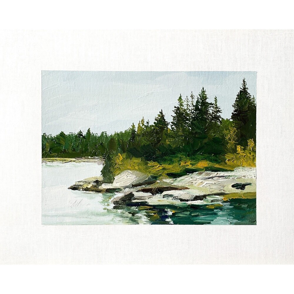 8x10 Maine Original Oil Seascape Painting Acadia Pine Coastal New England Signed